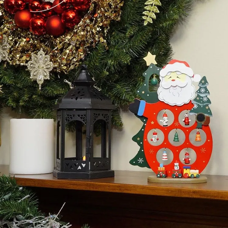 10.25" Red and Green Santa Claus Cutout with Miniature Ornaments Christmas Tabletop Decoration