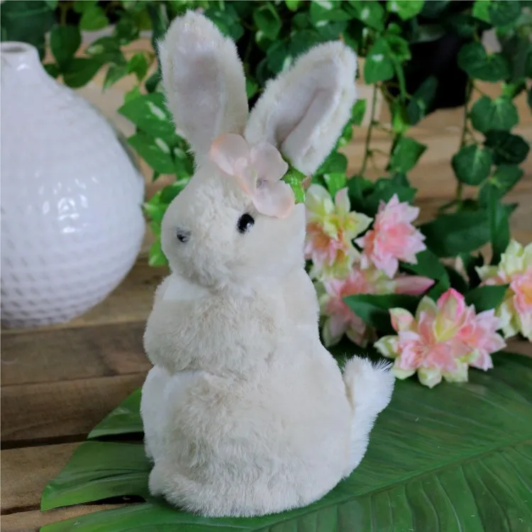 11.5" Beige Plush Standing Easter Bunny Rabbit Girl Spring Tabletop Figurine