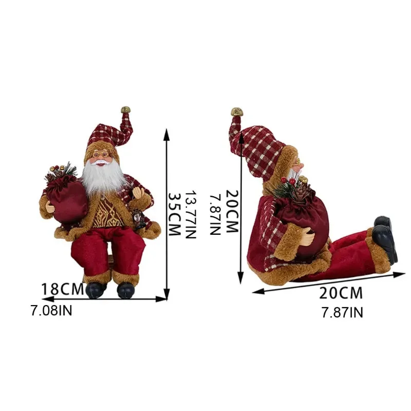 14'' Sitting Santa Claus Figurines Christmas Figure Decorations Hanging Xmas Tree Ornaments Santa Doll Toy Collectible 69HF