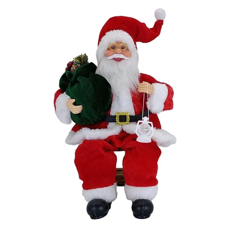 14'' Sitting Santa Claus Figurines Christmas Figure Decorations Hanging Xmas Tree Ornaments Santa Doll Toy Collectible 69HF