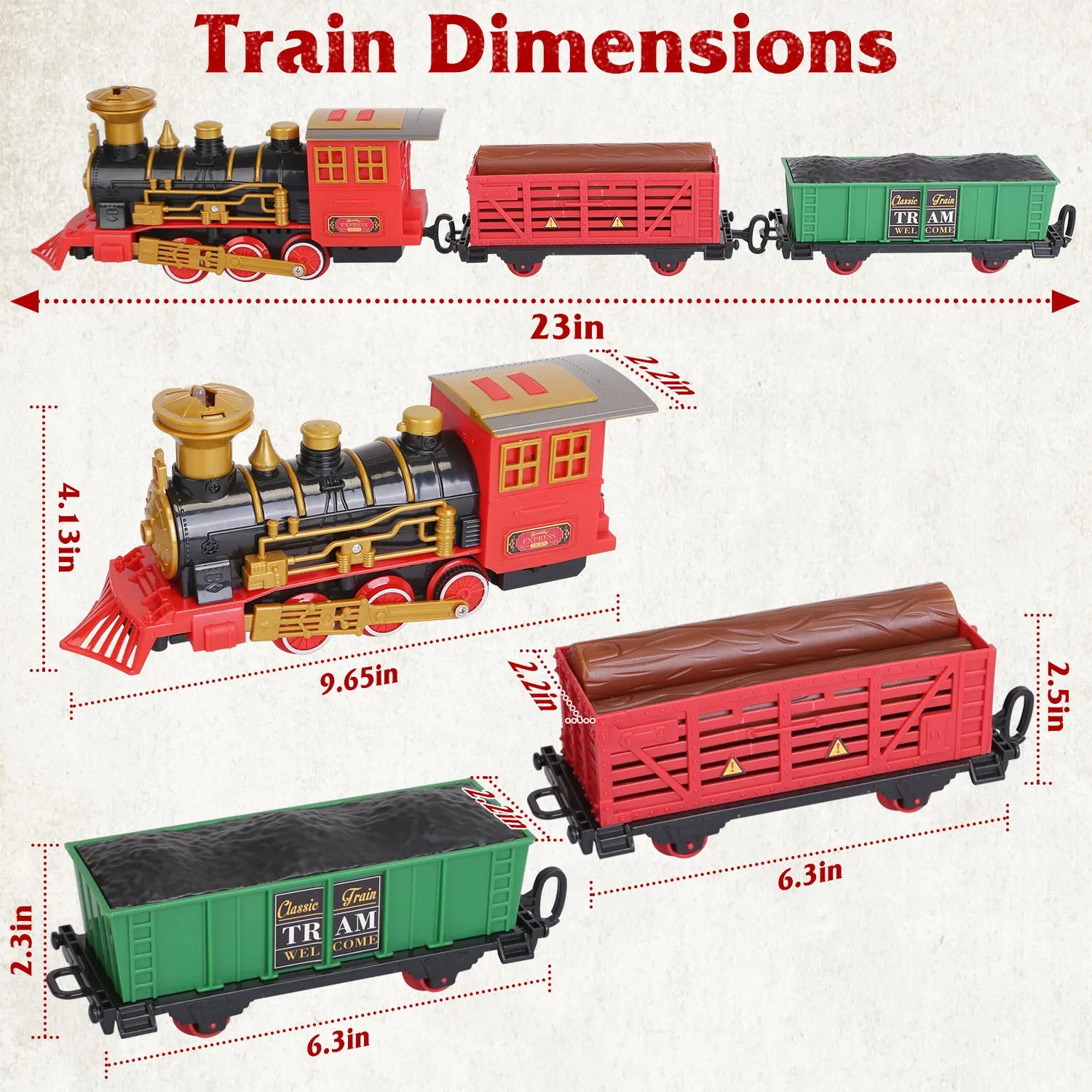 193-Piece: Electric Train Set Steam Locomotive Passenger Coach Coal Car Christmas Train