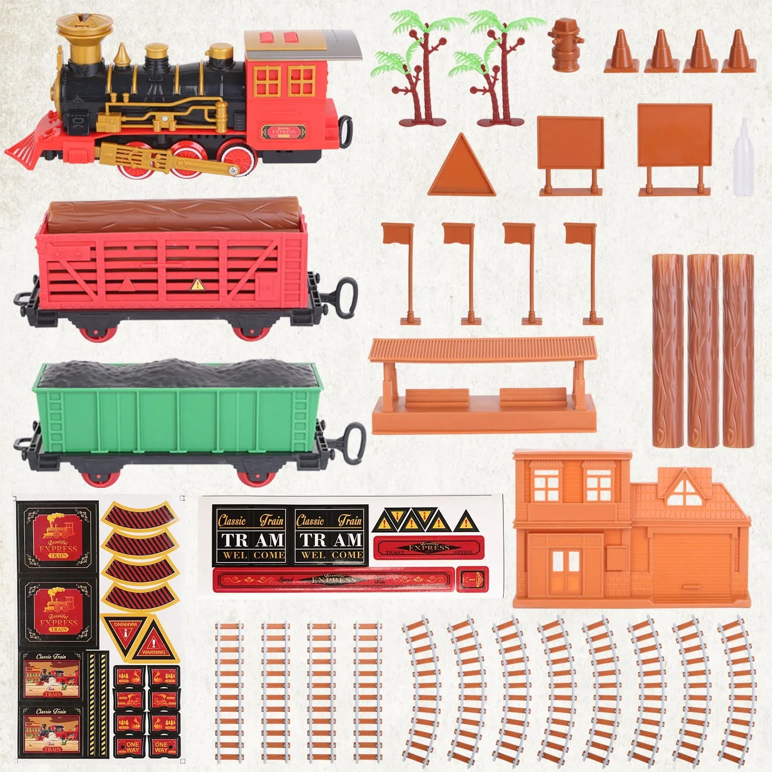 193-Piece: Electric Train Set Steam Locomotive Passenger Coach Coal Car Christmas Train