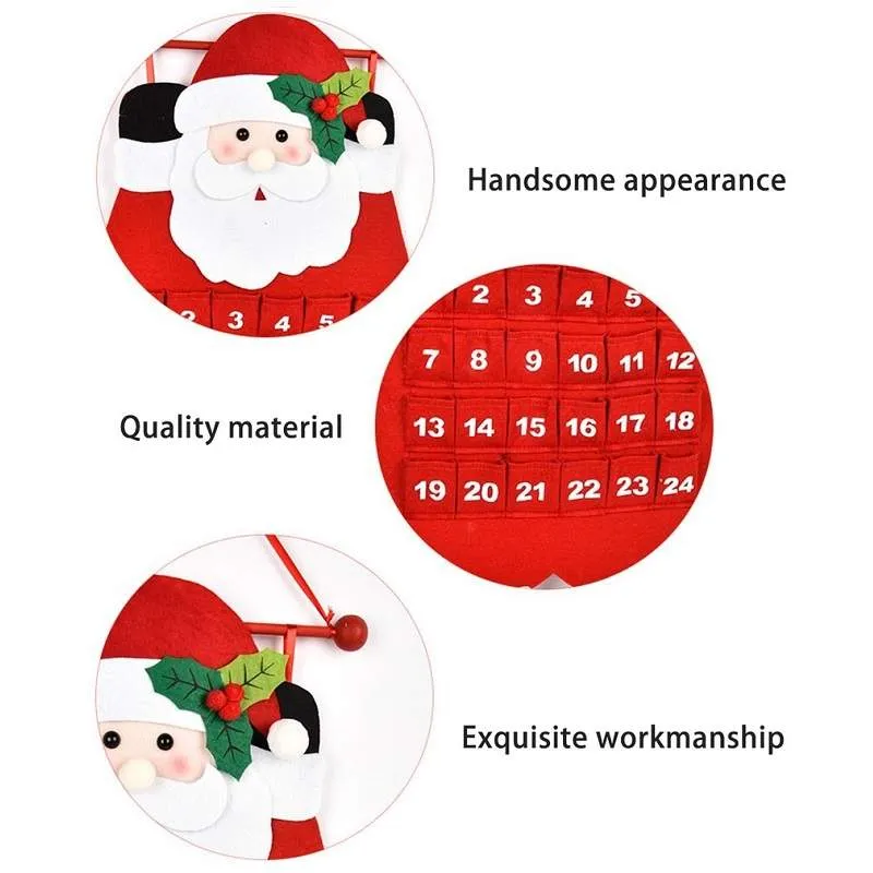 1PC Fabric Felt Advent Calendar Santa Elk Snowman Christmas