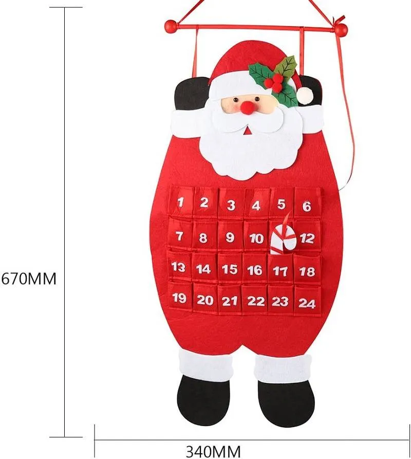 1PC Fabric Felt Advent Calendar Santa Elk Snowman Christmas