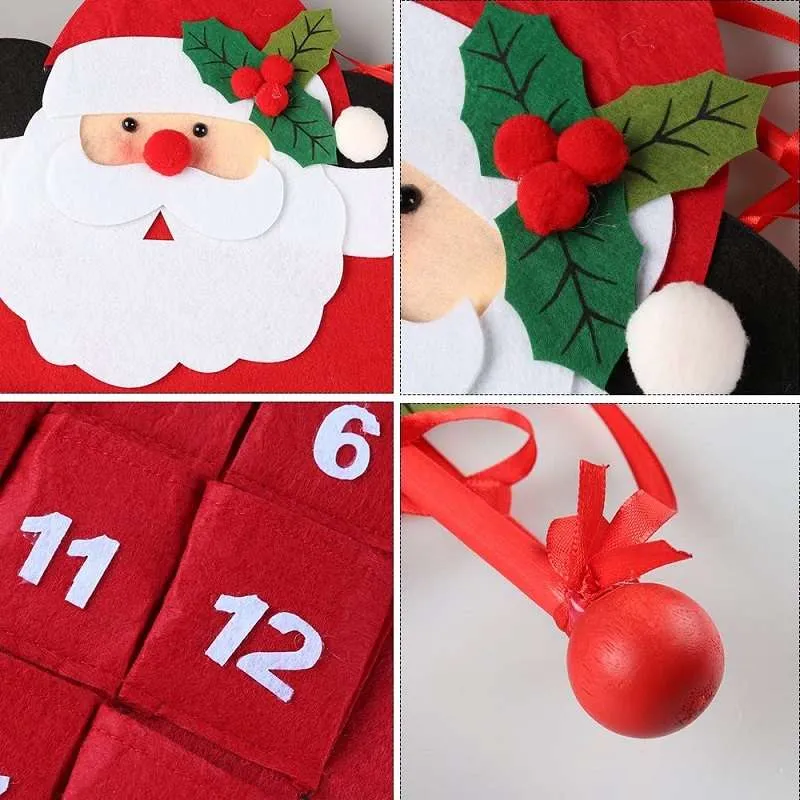 1PC Fabric Felt Advent Calendar Santa Elk Snowman Christmas