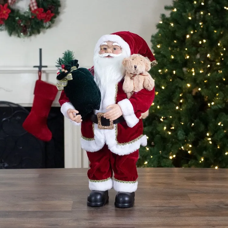 2' Standing Santa Christmas Figurine with a Plush Bear