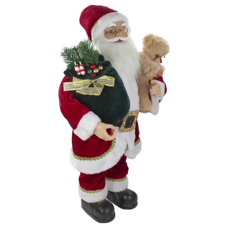2' Standing Santa Christmas Figurine with a Plush Bear
