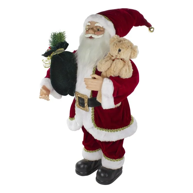 2' Standing Santa Christmas Figurine with a Plush Bear