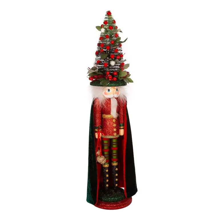 24" Battery-Operated Hollywood Red and Dark Green Nutcracker with LED Hat