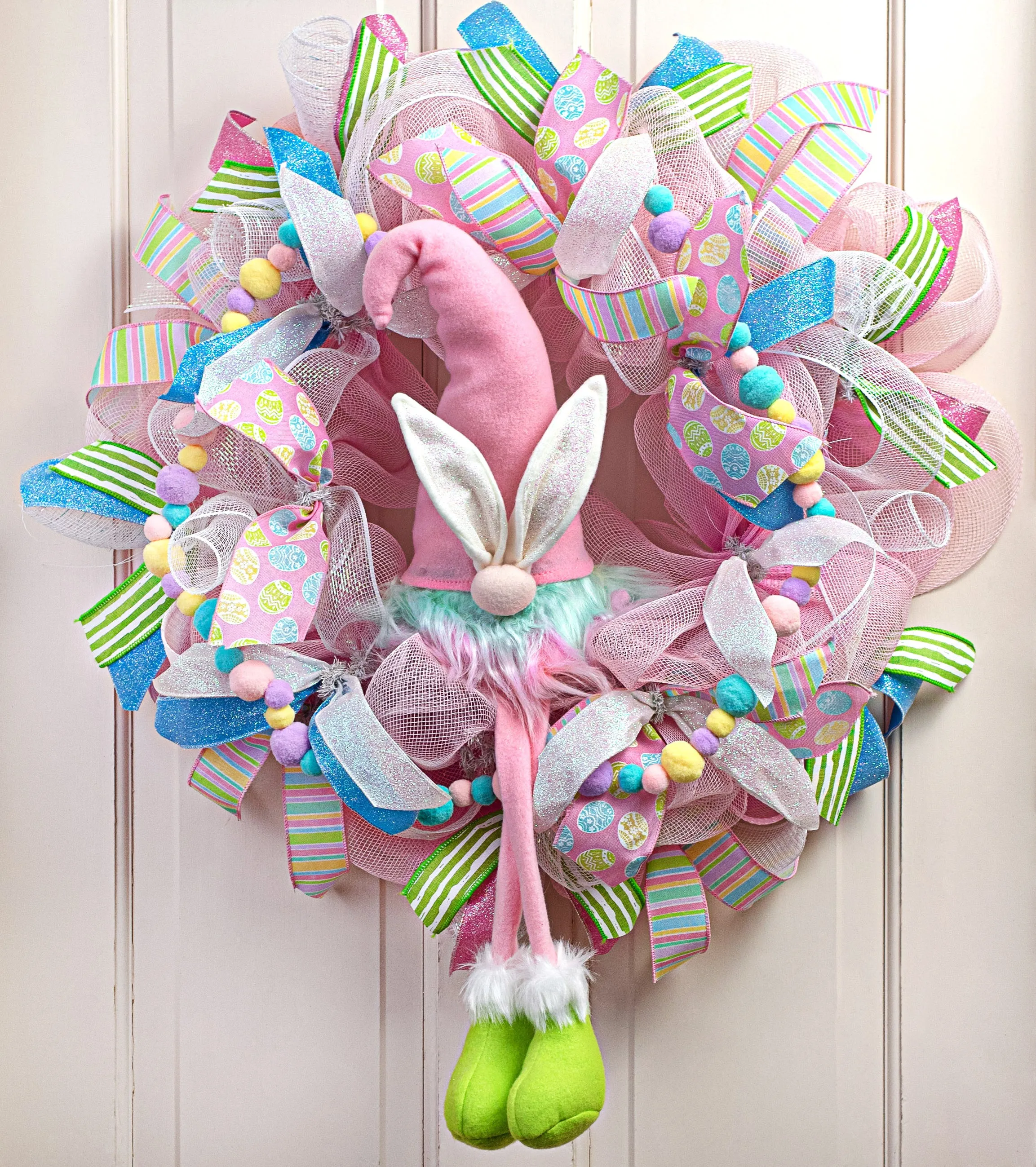 27" Pastel Rainbow Sitting Easter Bunny Gnome