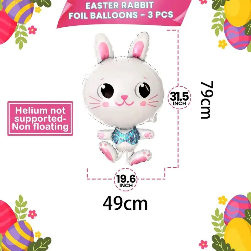 3pc | Easter Big Eyes Cute Jungle Bunny Balloon Jungle Bunny Birthday Party Decoration Balloons