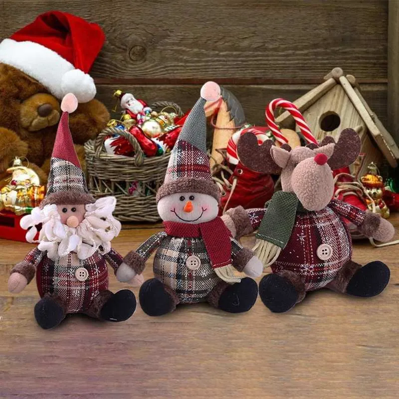 3PCS Christmas Plush Decorations Stuffed Elk Santa Snowman Decoration Dolls