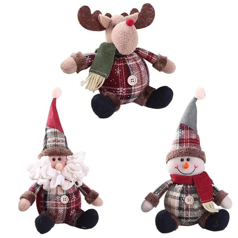 3PCS Christmas Plush Decorations Stuffed Elk Santa Snowman Decoration Dolls