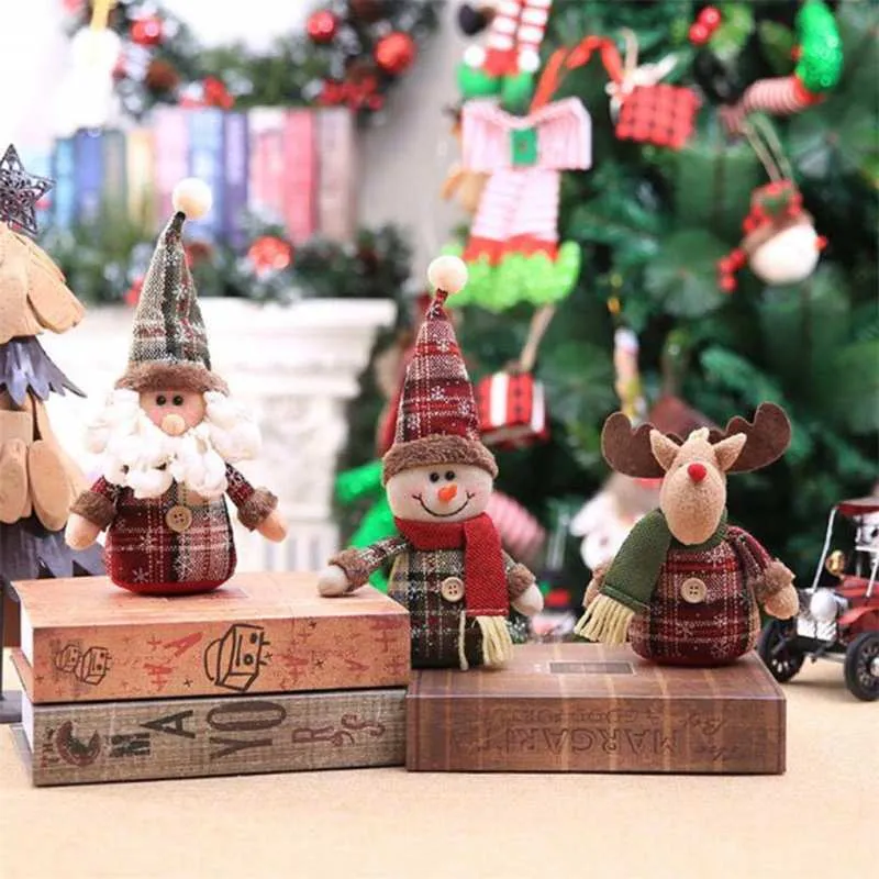 3PCS Christmas Plush Decorations Stuffed Elk Santa Snowman Decoration Dolls