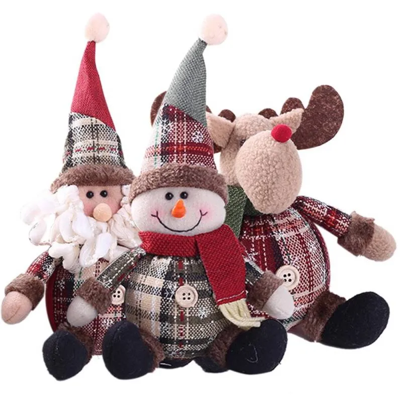 3PCS Christmas Plush Decorations Stuffed Elk Santa Snowman Decoration Dolls