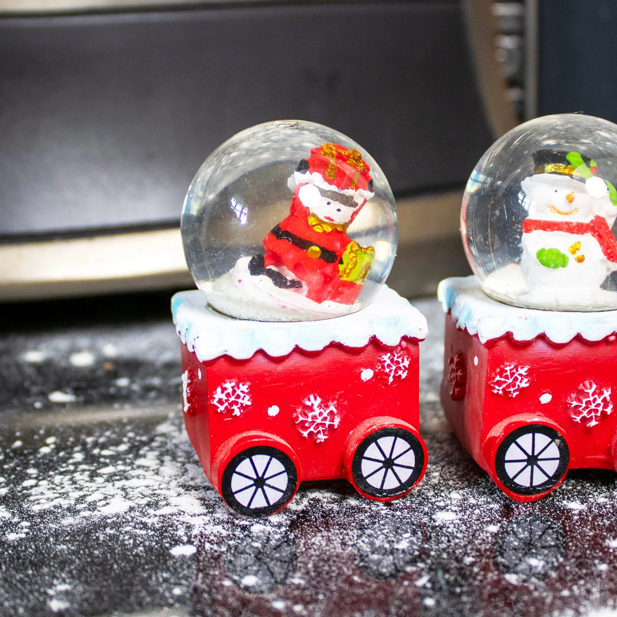 4 Piece Christmas Snow Globe Train Ornament