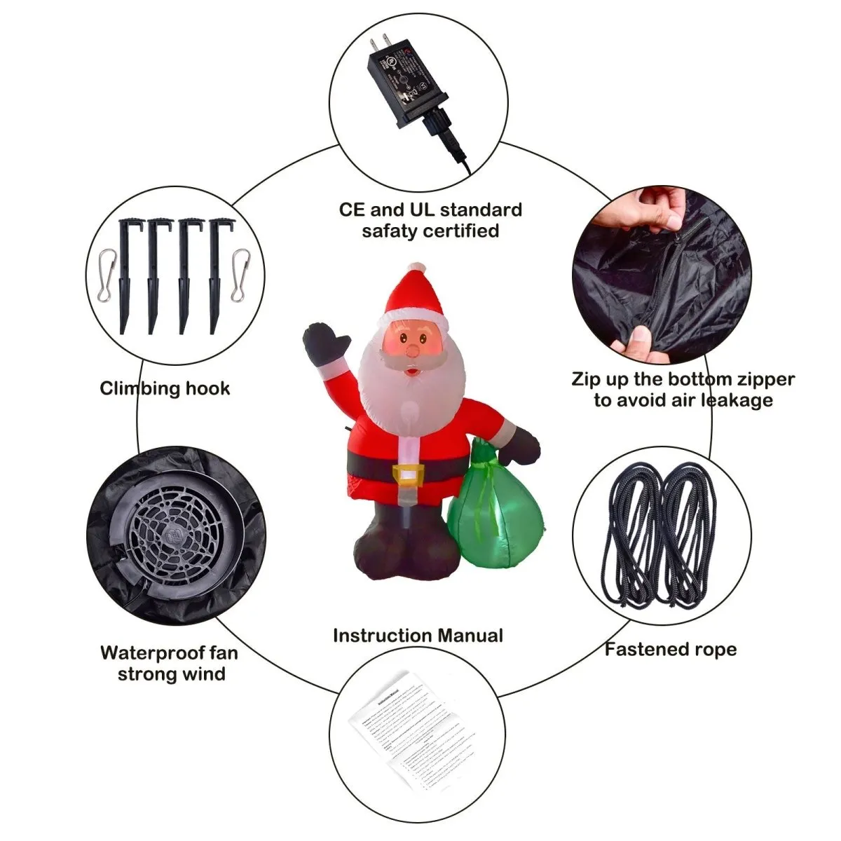 6' Ft Happy Santa Holiday Inflatable