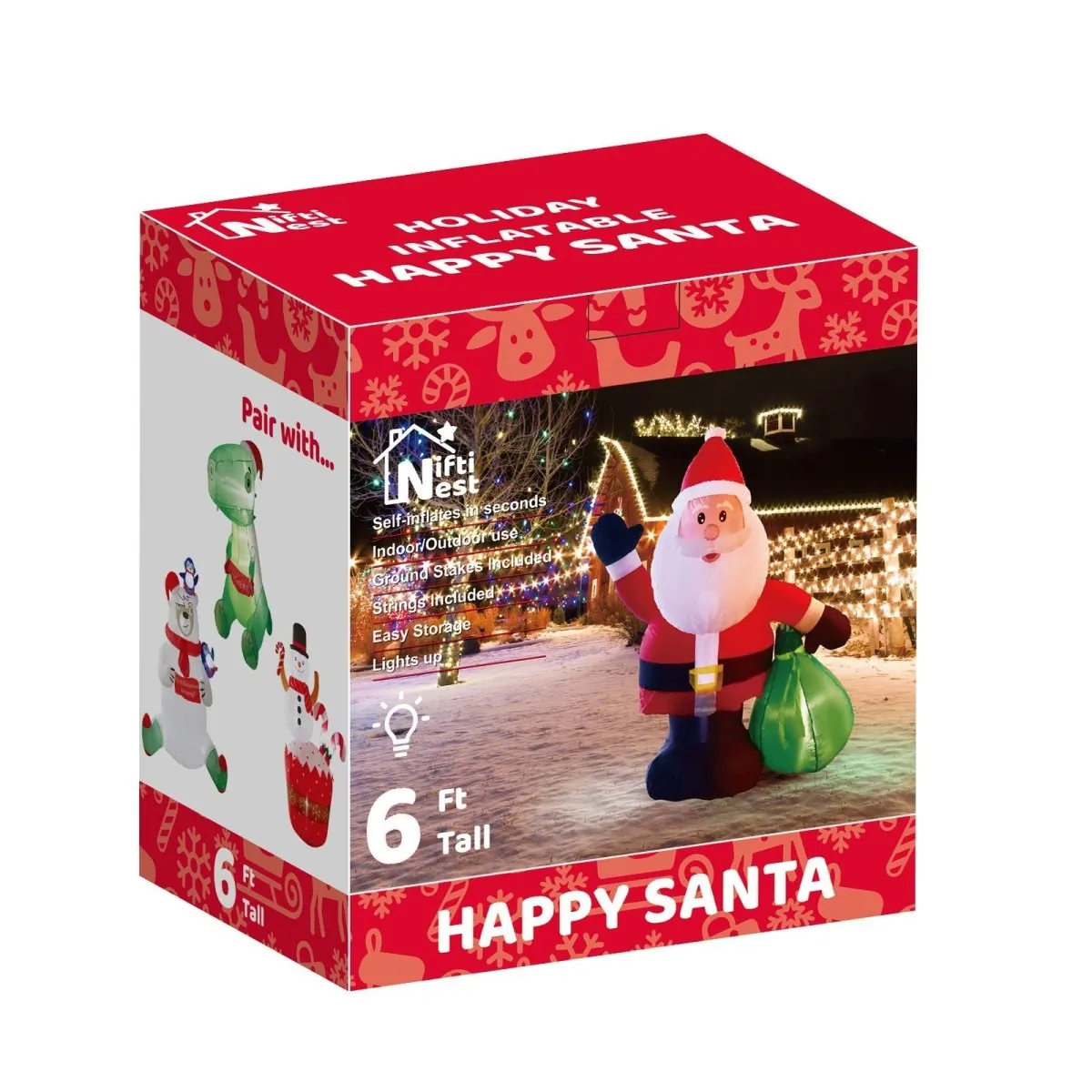 6' Ft Happy Santa Holiday Inflatable