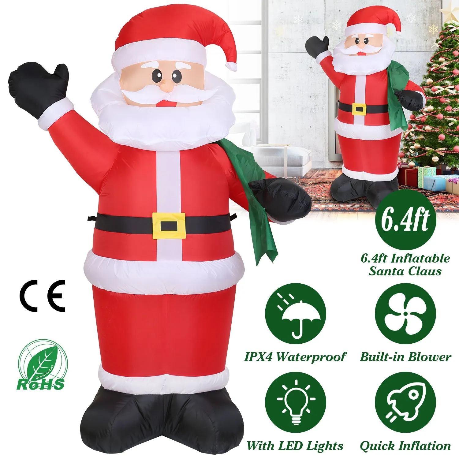 6.4ft Inflatable Christmas Giant Santa Claus