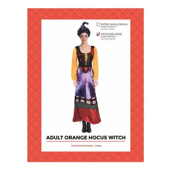 Adult Orange Hocus Witch Costume - Medium - Large
