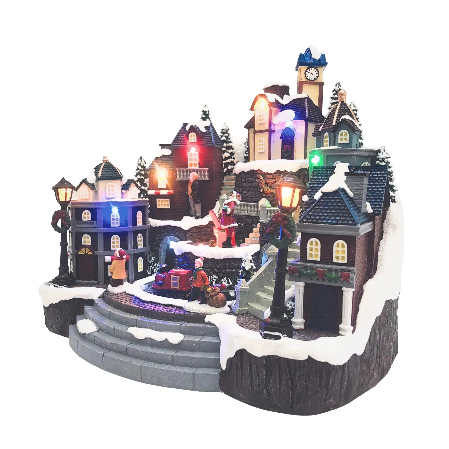 Animated Village with Train & Santa
