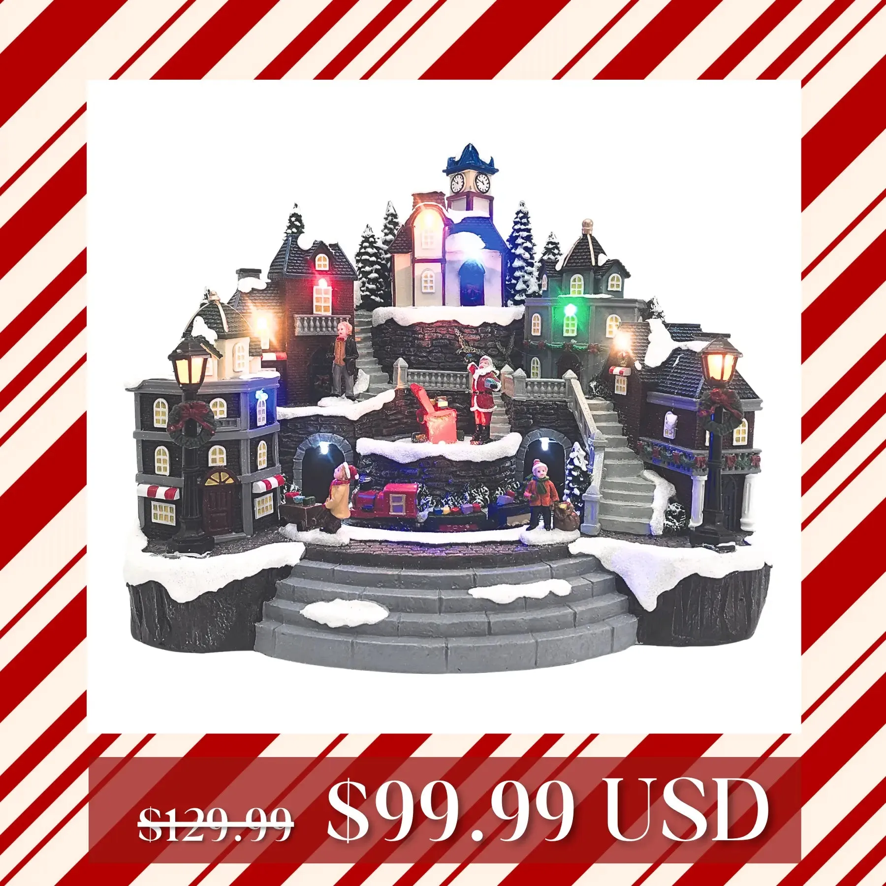Animated Village with Train & Santa