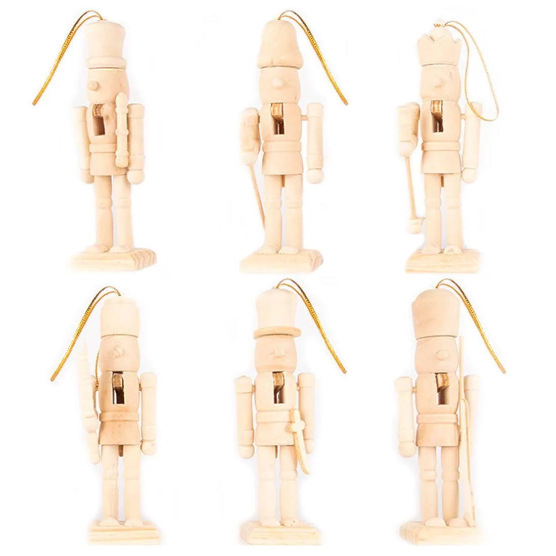 Assorted DIY Unfinished Wood Nutcrackers for Holiday Crafts and Décor, Set of 6