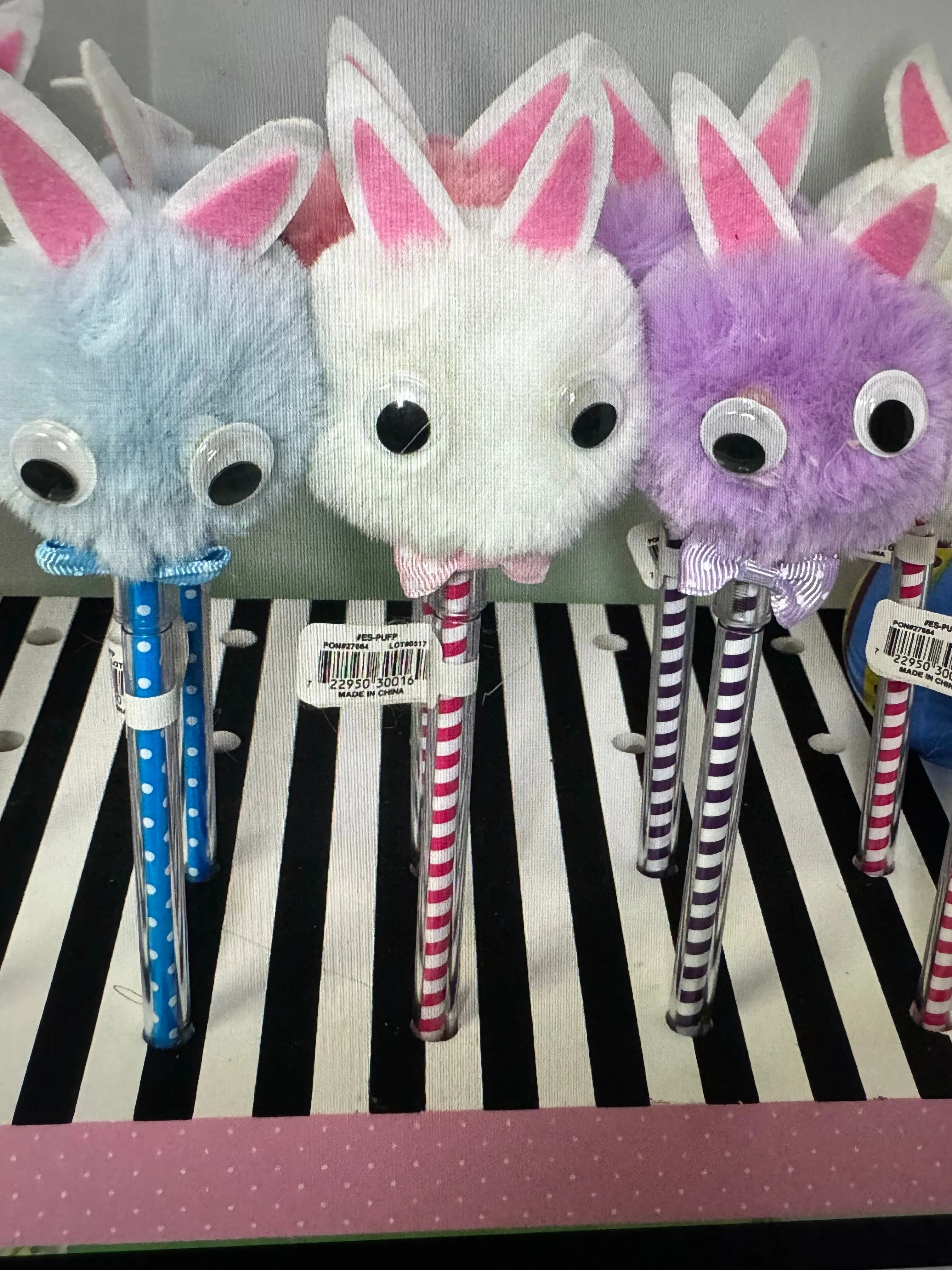 Bunny Ears Fluff Fur Pom Pom Pens with Googly Eyes