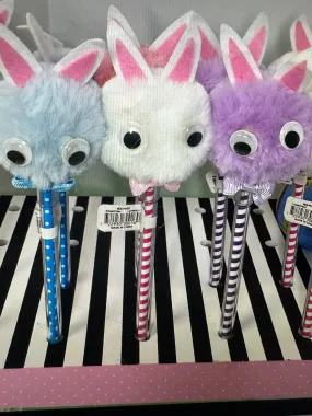 Bunny Ears Fluff Fur Pom Pom Pens with Googly Eyes