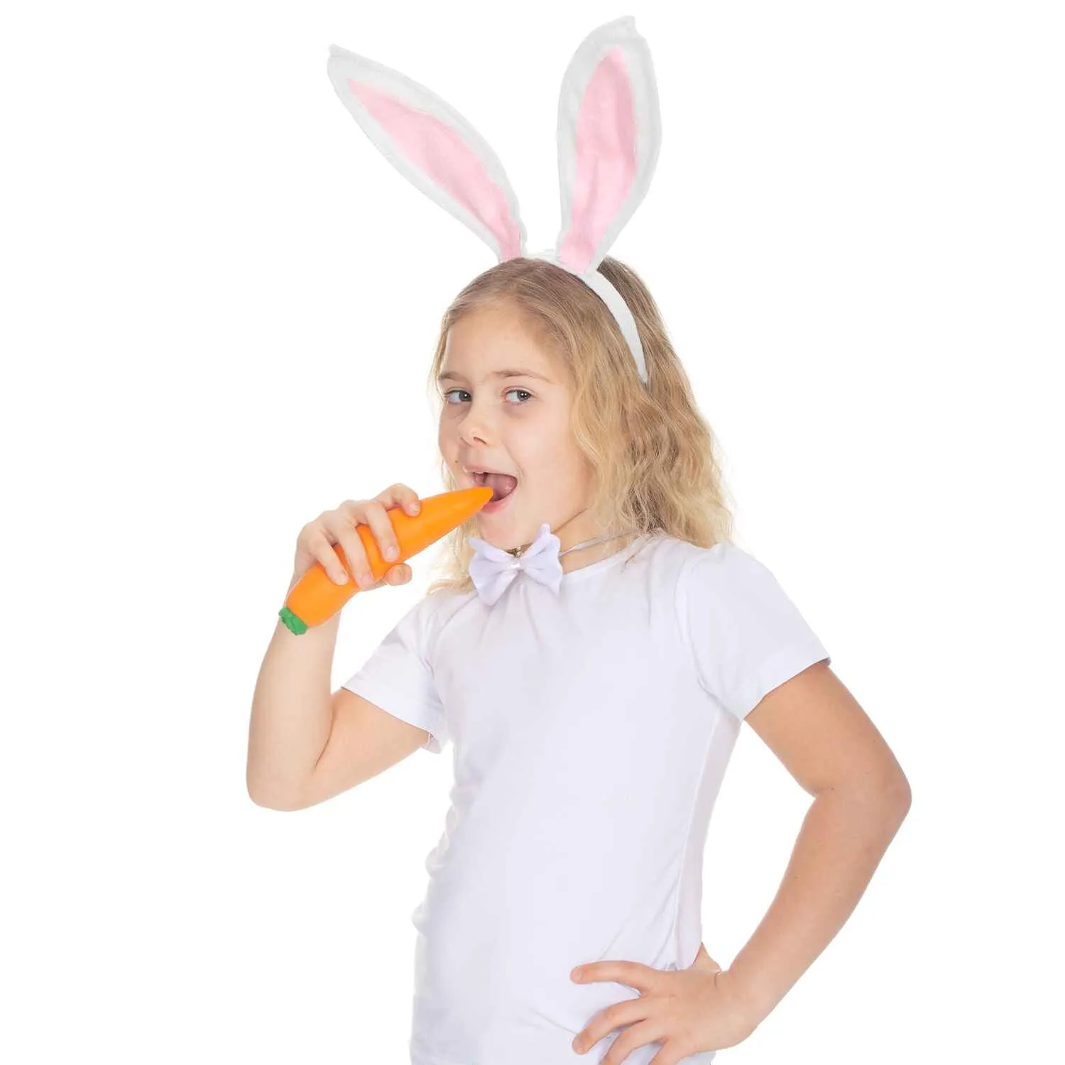 Bunny Ears Headband Kit- White Plush Easter Rabbit Ears Headband, Tail and Bowtie - FUNCREDIBLE
