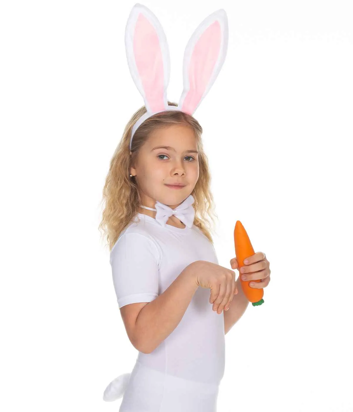 Bunny Ears Headband Kit- White Plush Easter Rabbit Ears Headband, Tail and Bowtie - FUNCREDIBLE