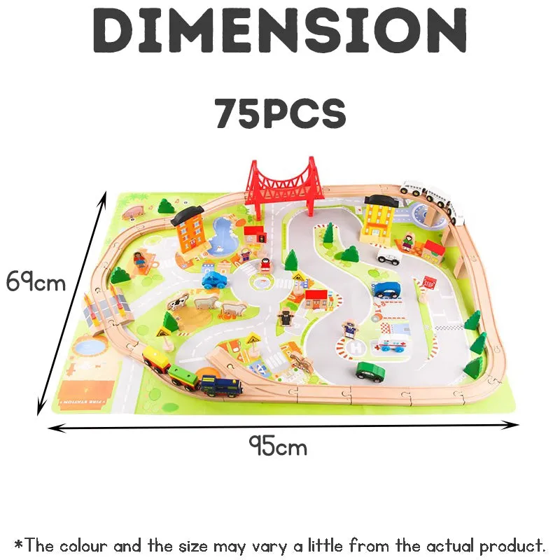 Children's Wooden Toy Train Track Set for a Virtual Traffic City, Educational Puzzle Early Learning Toy Kit