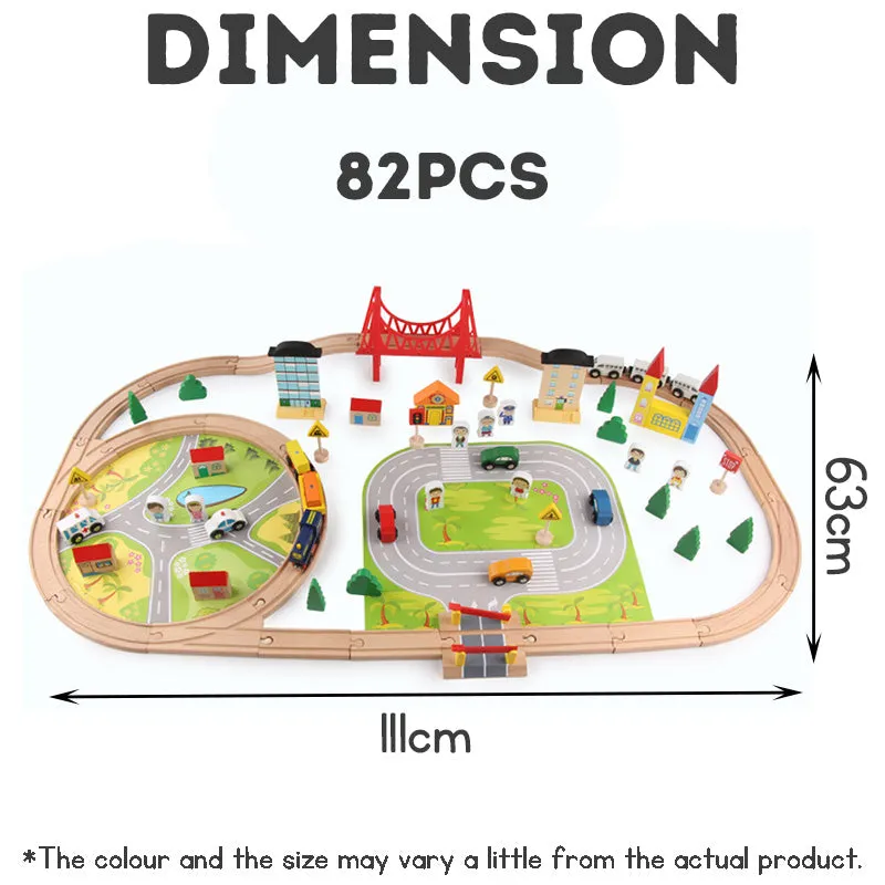 Children's Wooden Toy Train Track Set for a Virtual Traffic City, Educational Puzzle Early Learning Toy Kit