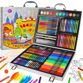 Cokiki Art Supplies, 184-Piece Drawing Art Set, Christmas & Birthday Art Kit for Kids 4 5 6 7 8 9  with Colored Pencils,Crayons,Oil Pastels,Watercolor Paint Set