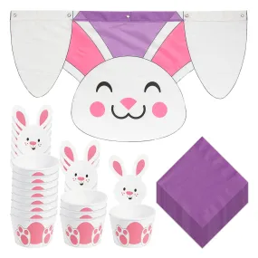 Easter Party Supplies - White Easter Bunny Treat Cups, Beverage Napkins, and Bunting Decoration (Serves 12)