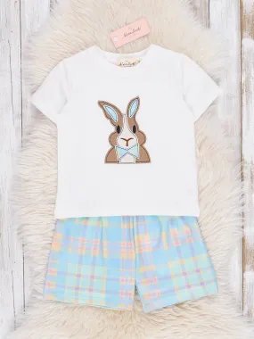 Embroidered Mr Bunny Plaid Outfit