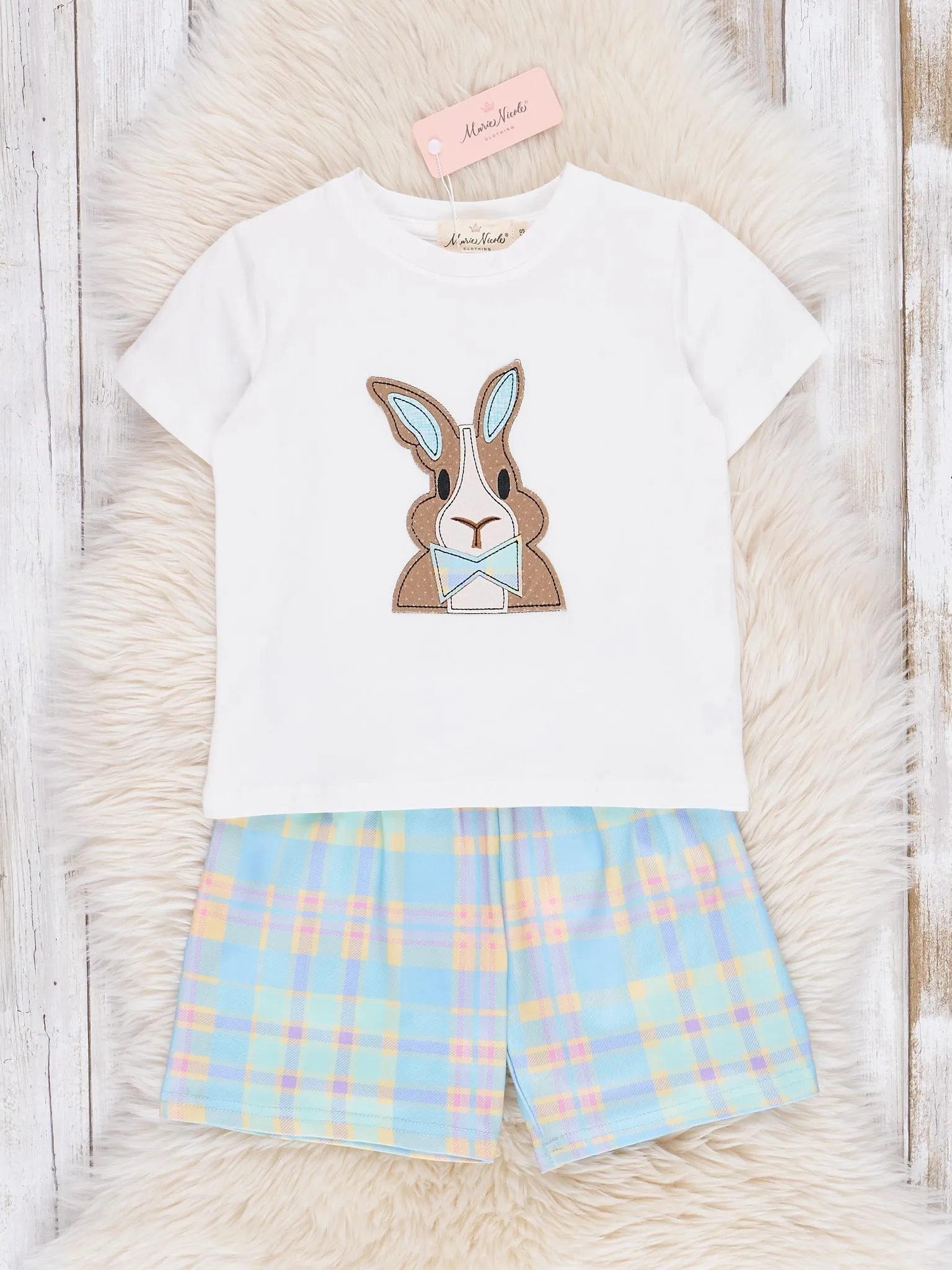 Embroidered Mr Bunny Plaid Outfit