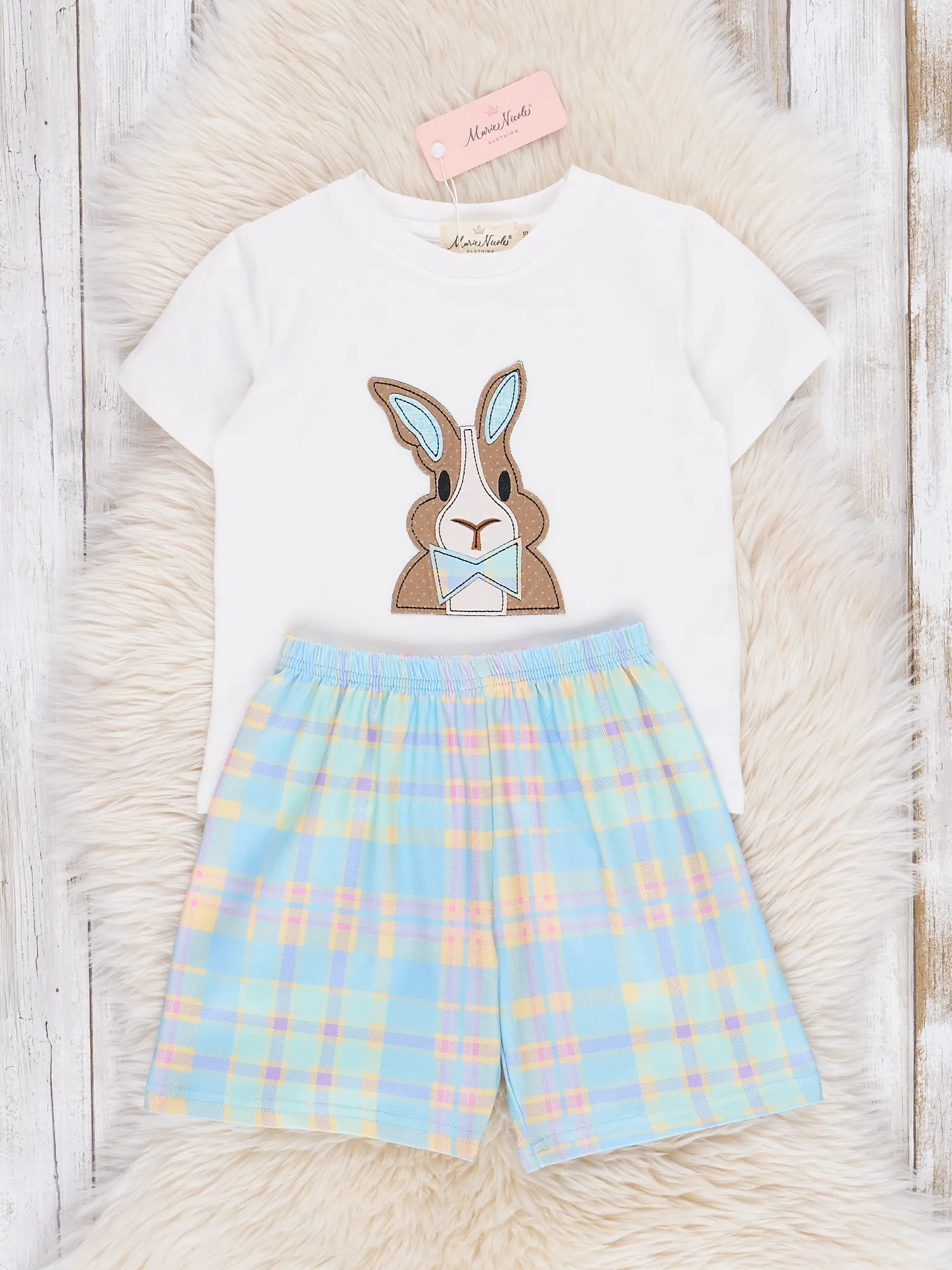 Embroidered Mr Bunny Plaid Outfit