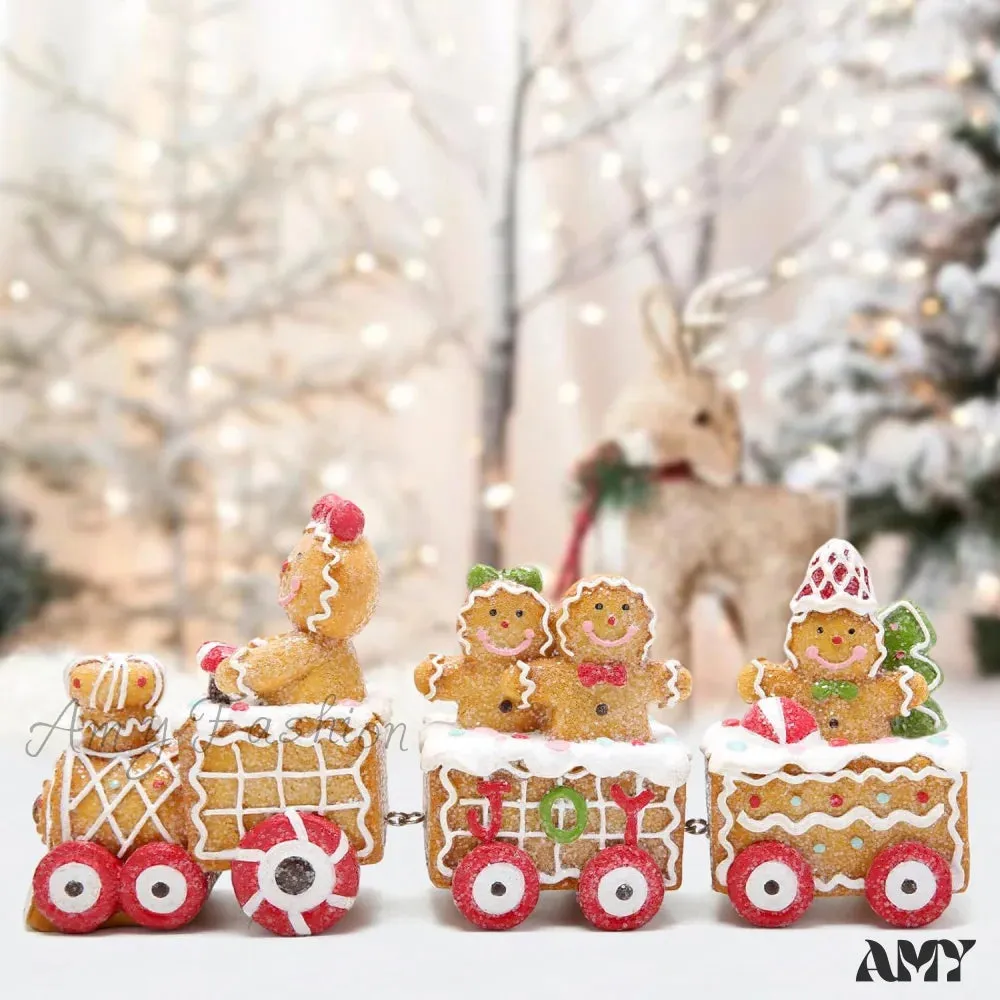 Gingerbread Man Train Figurines - Festive Indoor Decor for Table Centerpiece and Fireplace