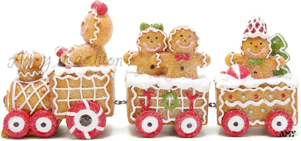 Gingerbread Man Train Figurines - Festive Indoor Decor for Table Centerpiece and Fireplace