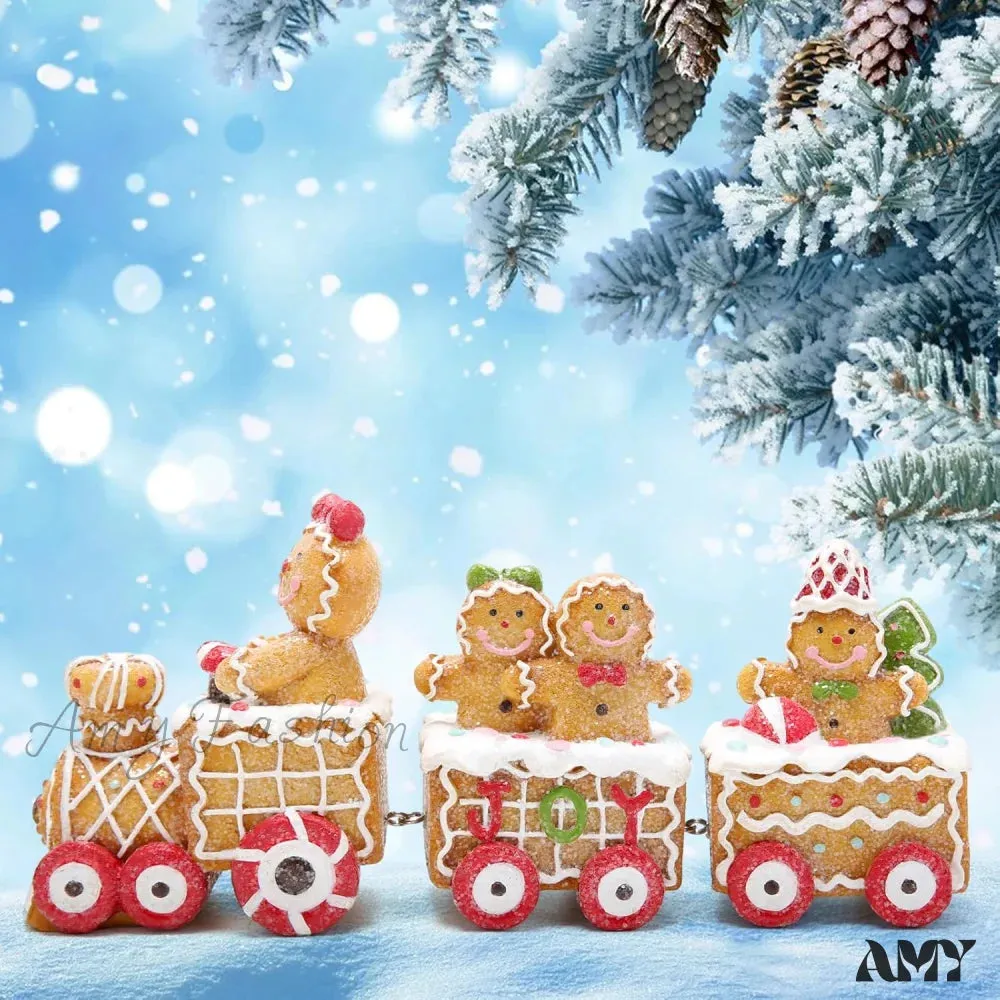 Gingerbread Man Train Figurines - Festive Indoor Decor for Table Centerpiece and Fireplace