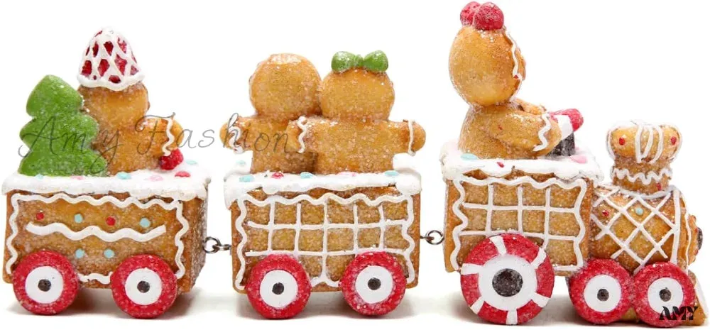Gingerbread Man Train Figurines - Festive Indoor Decor for Table Centerpiece and Fireplace