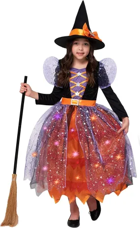 Girl witch orange pattern costume - Child