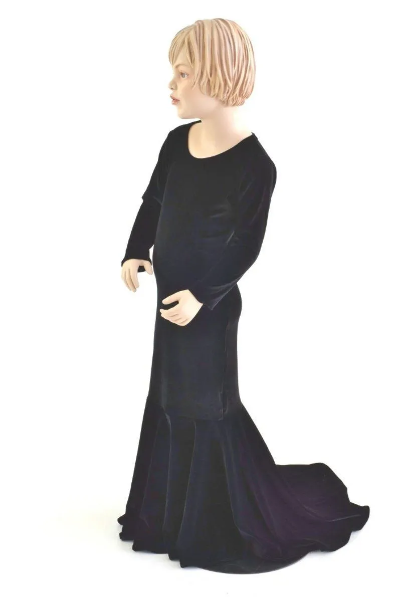 Girls Black Velvet Morticia Gown