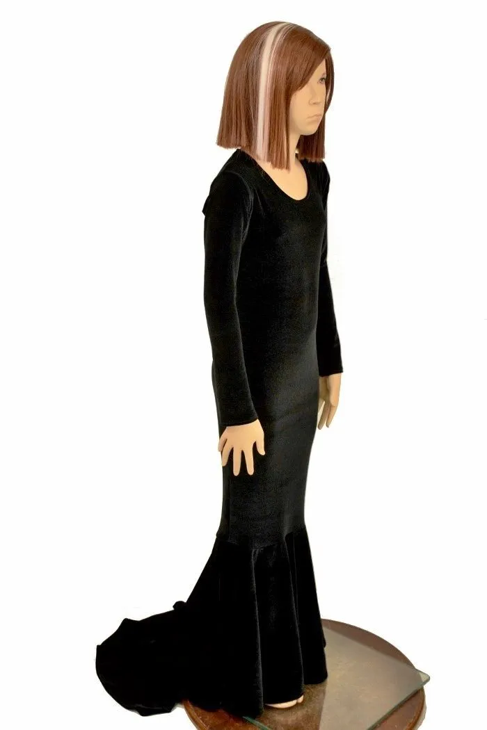 Girls Black Velvet Morticia Gown