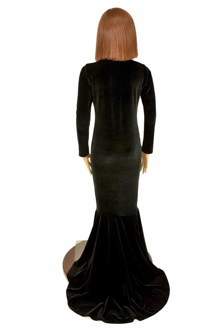 Girls Black Velvet Morticia Gown
