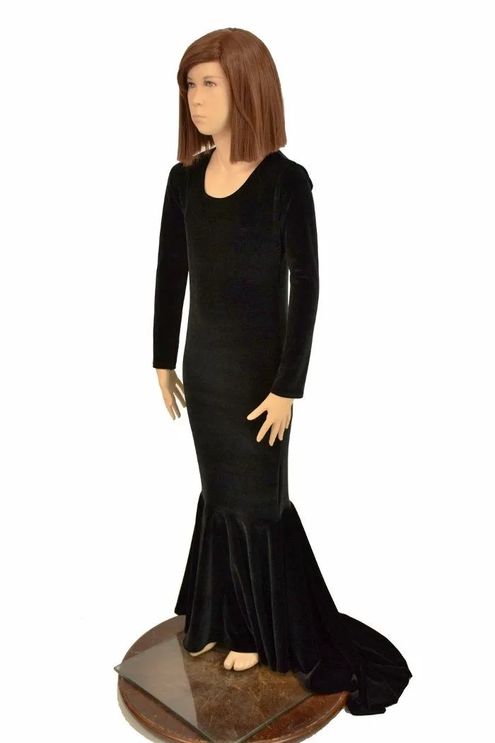 Girls Black Velvet Morticia Gown