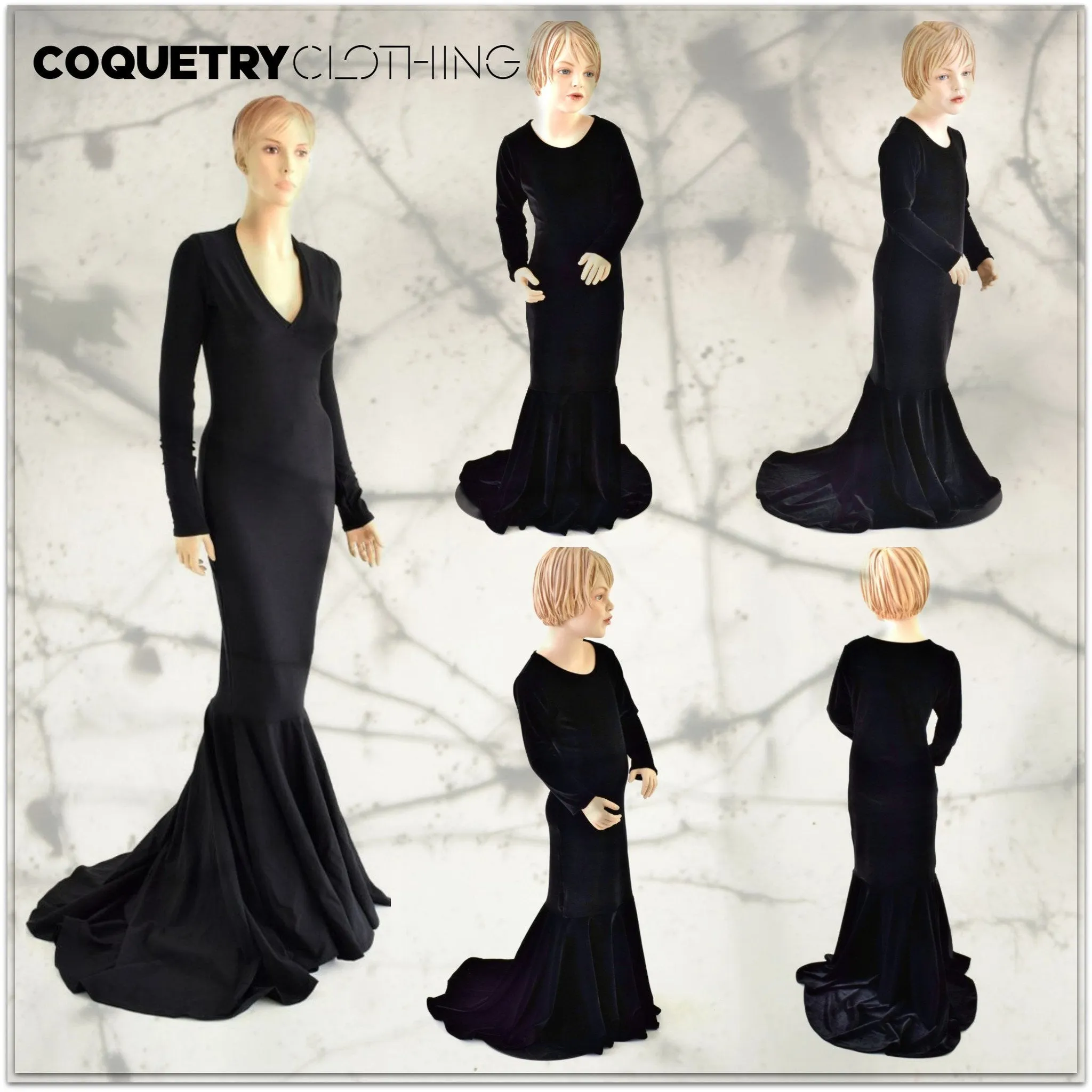 Girls Black Velvet Morticia Gown