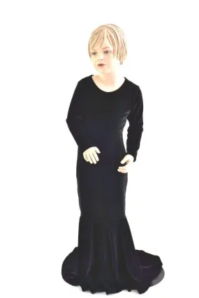 Girls Black Velvet Morticia Gown