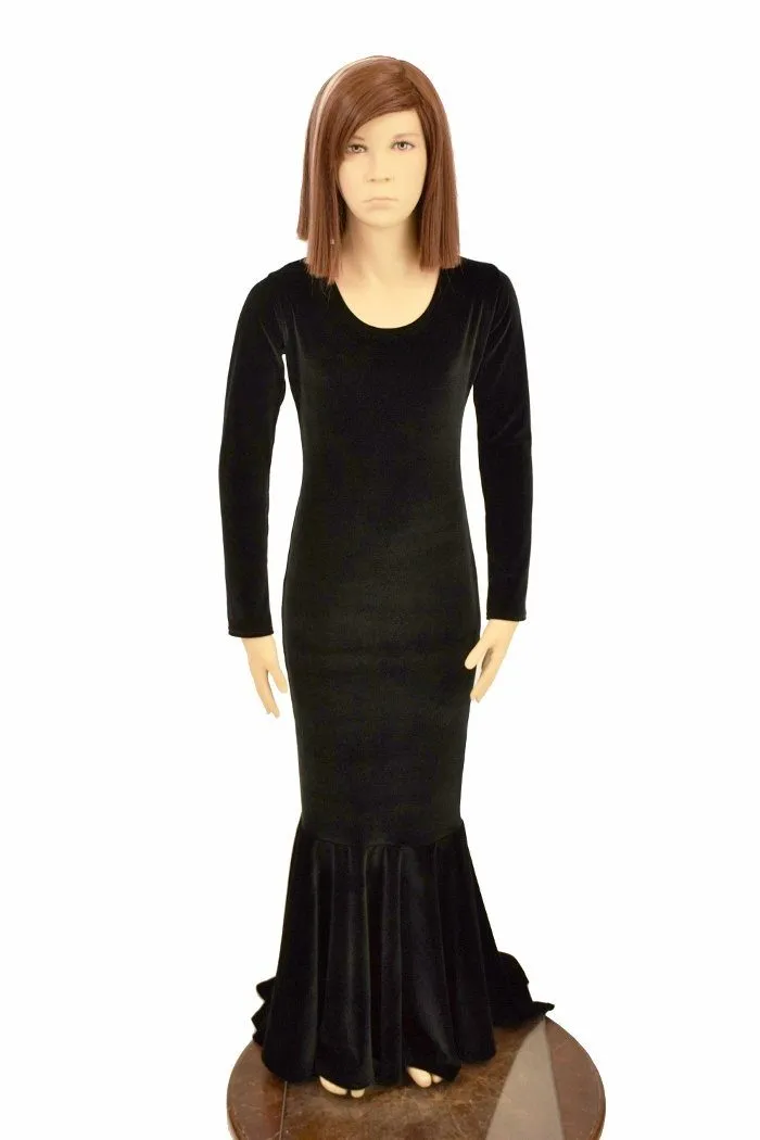 Girls Black Velvet Morticia Gown